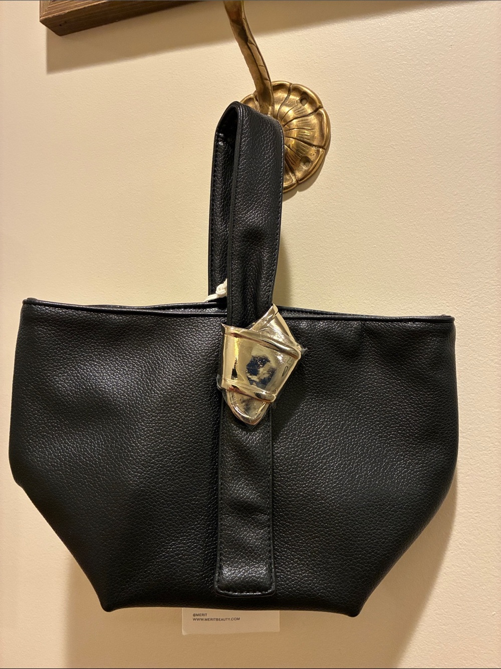 Classic Black Tote with Gold Buckle Accent